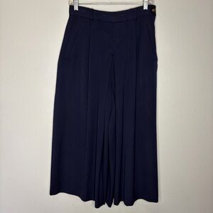 Alfred Sung Sport Wool Wide Leg Crop Trouser Pants Women Small Navy Chic Career